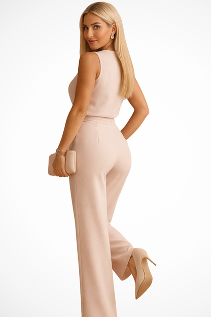 Elara – Mono formal de pierna ancha con cuerpo cruzado para mujer
