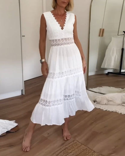 CELINA – Vestido midi bohemio sin mangas con escote en V para mujer
