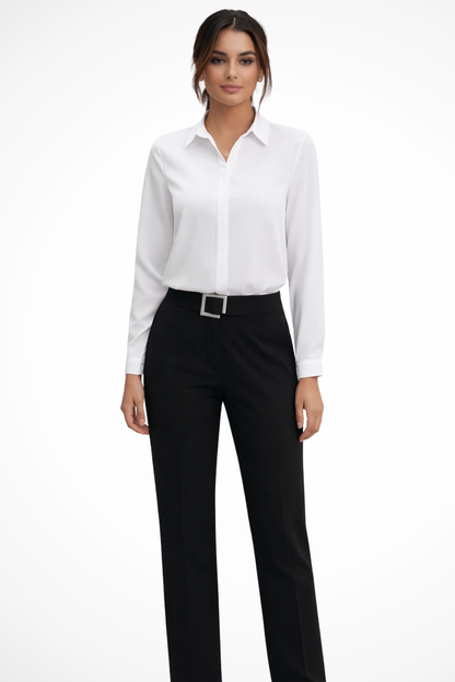 Luna – Blusa de manga larga entallada con cuello clásico para mujer