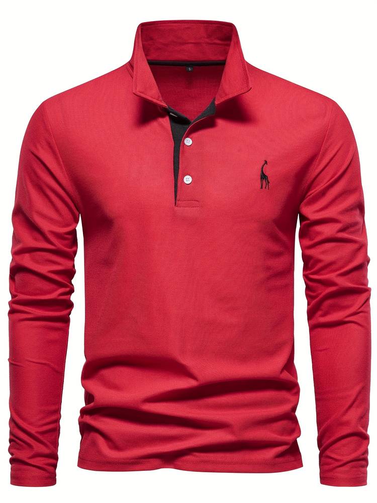 HUGGO - Polo de manga larga con detalles en contraste para hombre