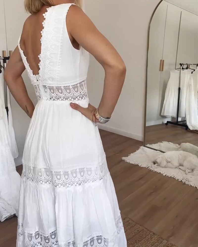 CELINA – Vestido midi bohemio sin mangas con escote en V para mujer