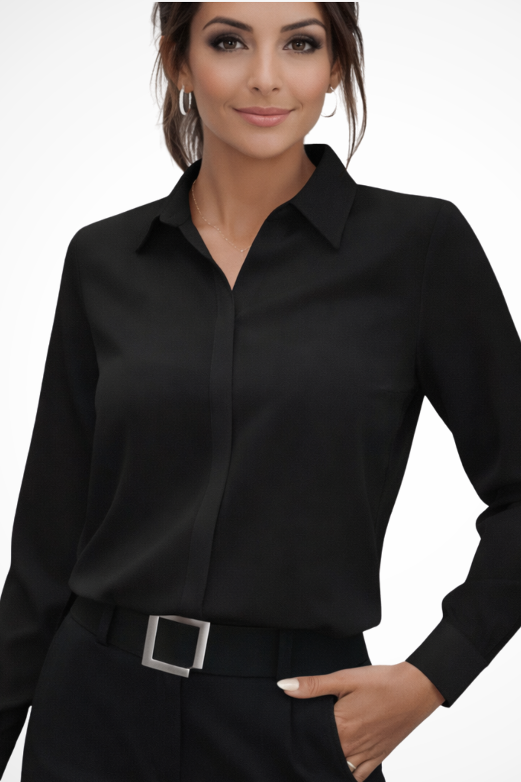 Luna – Blusa de manga larga entallada con cuello clásico para mujer