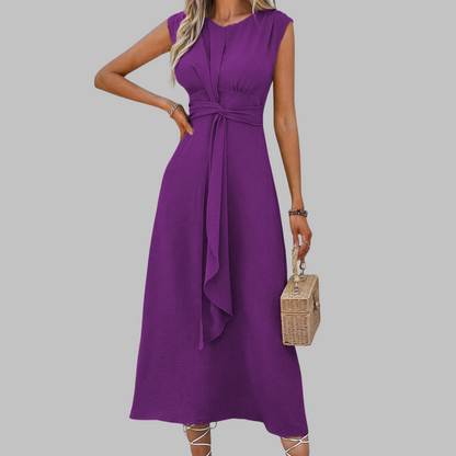 Evania – Vestido midi sin mangas con cinturón para mujer