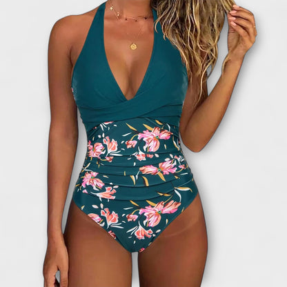 Marina – Bañador de mujer con top halter y panel contrastado en la cintura