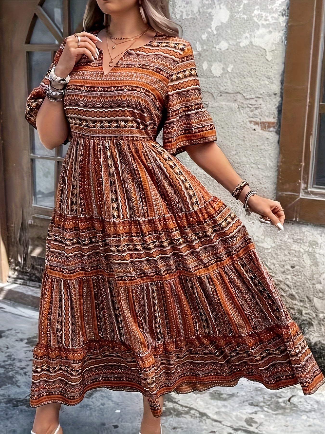 Floretta – Vestido midi bohemio floral fluido para mujer