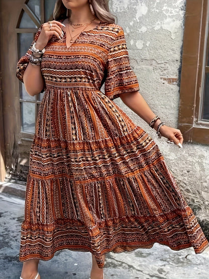 Floretta – Vestido midi bohemio floral fluido para mujer