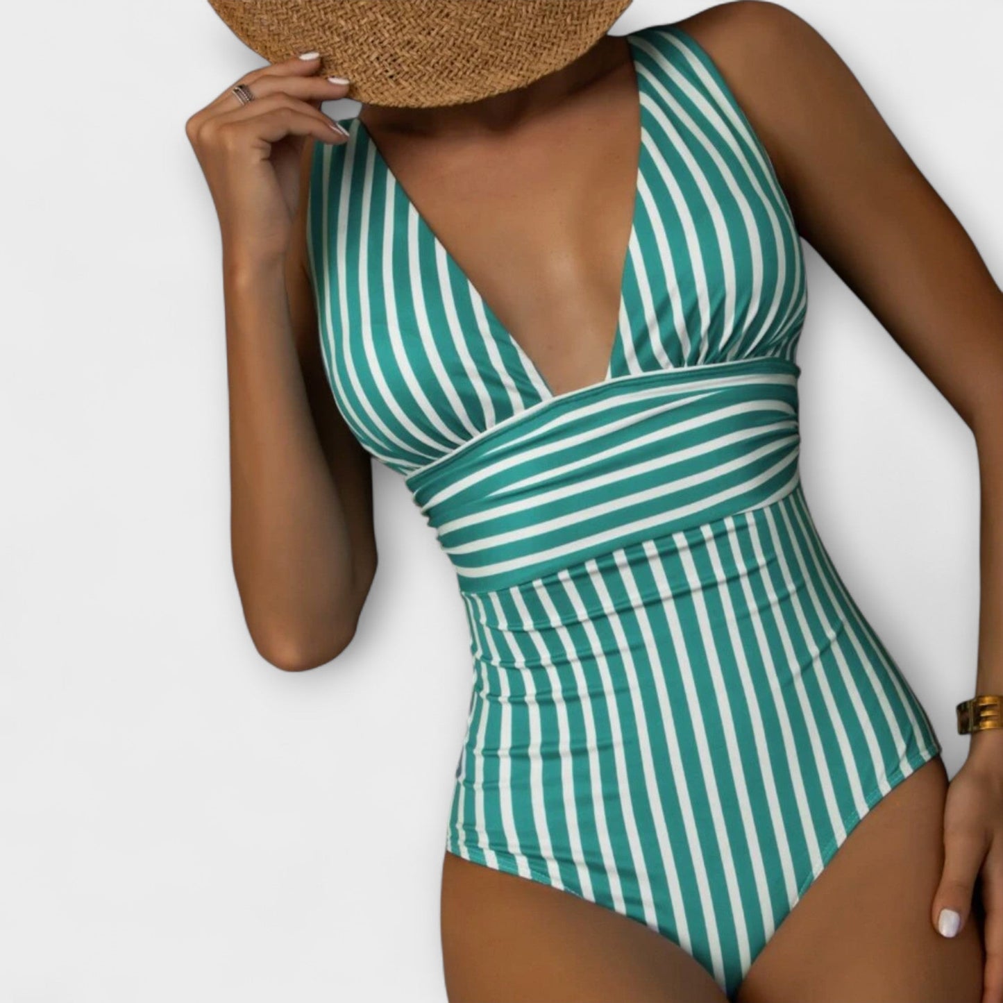 Luna – Bañador de mujer con escote en V profundo y motivo de rayas