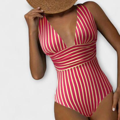 Luna – Bañador de mujer con escote en V profundo y motivo de rayas