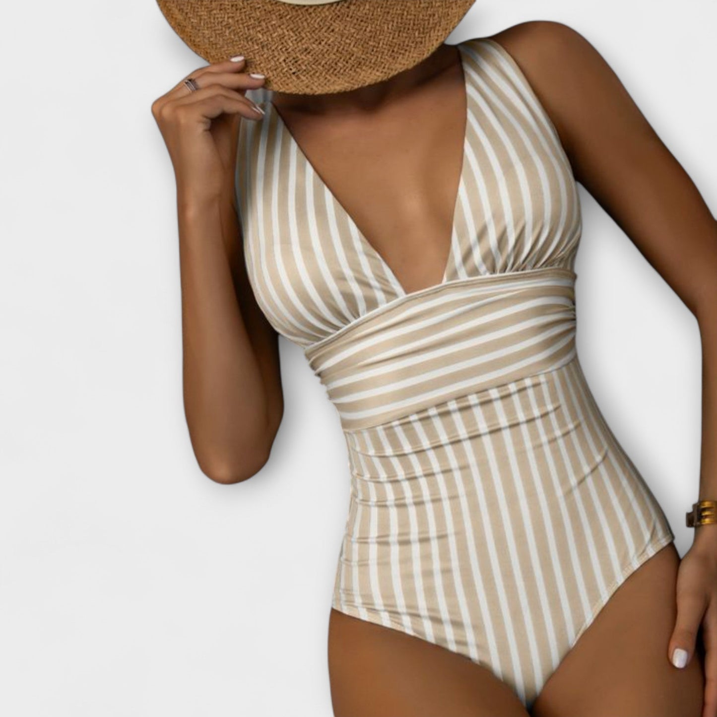 Luna – Bañador de mujer con escote en V profundo y motivo de rayas