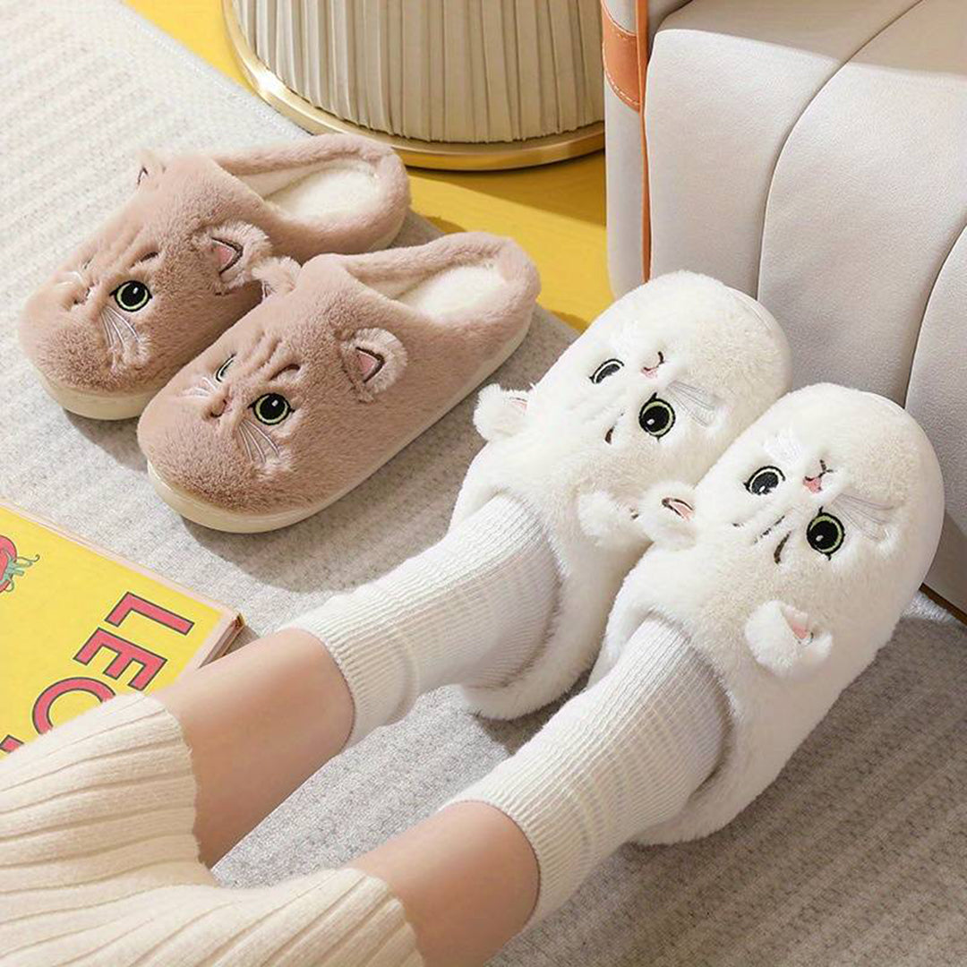 ROMÉE - Zapatillas de casa cálidas con diseño de gato para mujeres