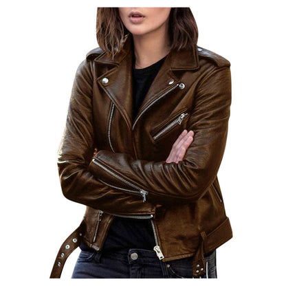 Cazadora biker casual para mujer con cremallera y estilo versátil – ANDREA