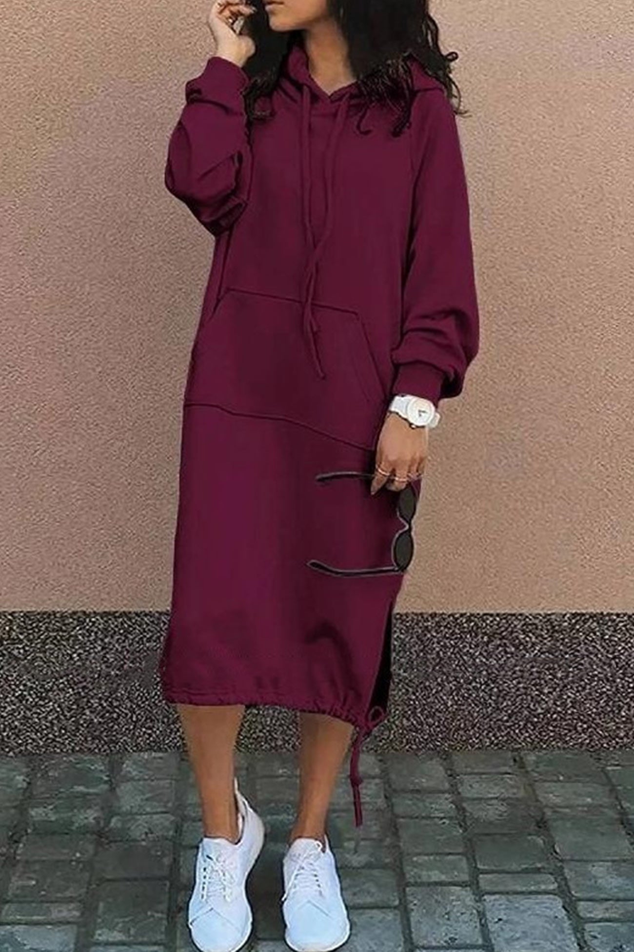 Vestido sudadera largo con capucha para mujer – ANGELIKA