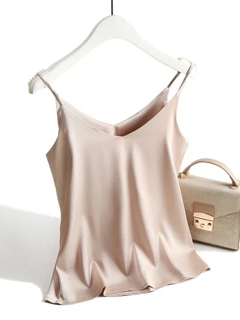 SILKBREEZE – Top satinado para mujer con tirantes finos