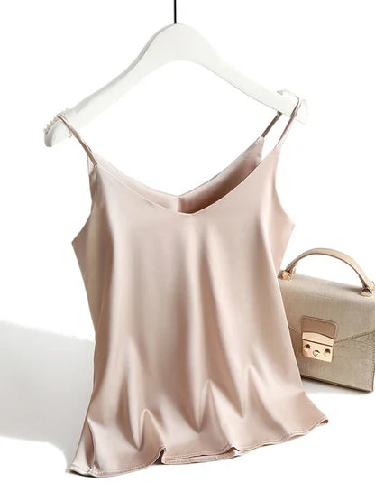 SILKBREEZE – Top satinado para mujer con tirantes finos