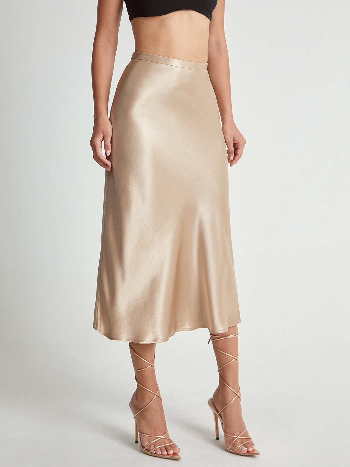 Falda midi de satén elegante y suave para mujer ideal para ocasiones formales – ADELISE