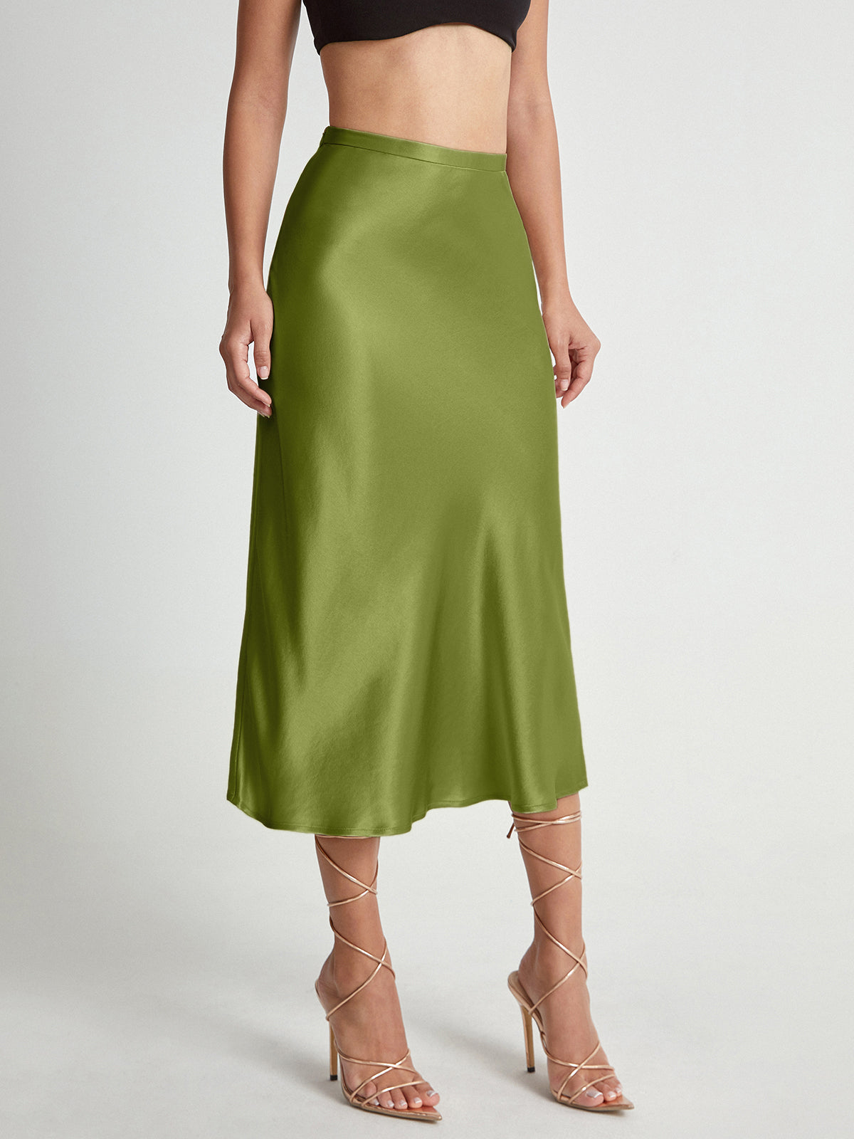 Falda midi de satén elegante y suave para mujer ideal para ocasiones formales – ADELISE