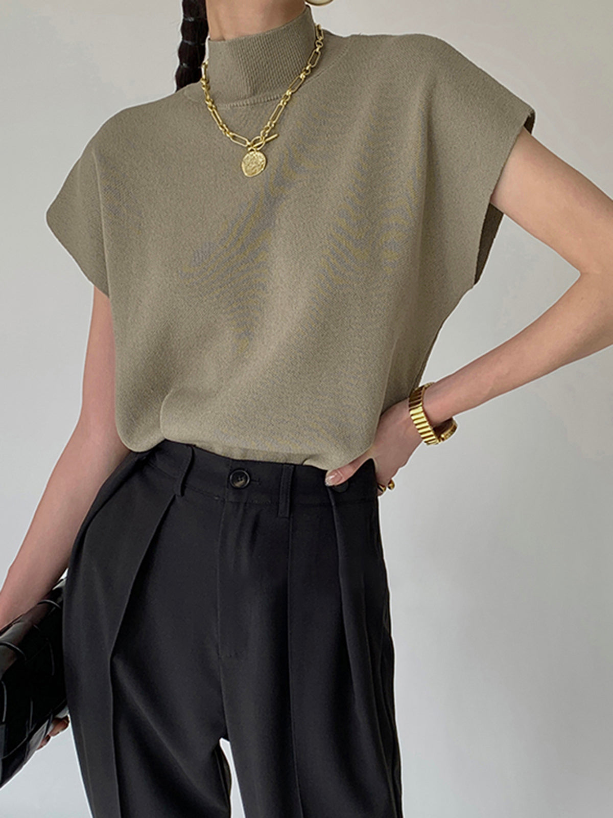 YULE - Elegante chaleco de punto con cuello alto y mangas con solapa para mujeres