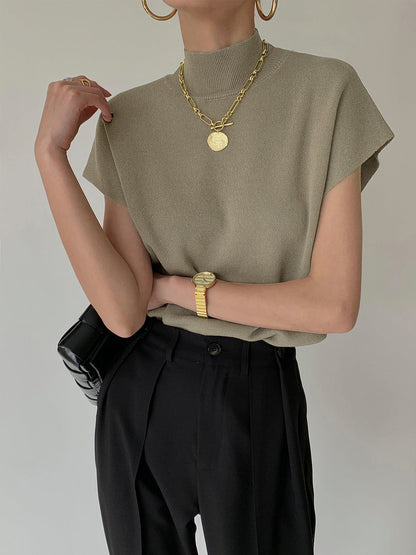 YULE - Elegante chaleco de punto con cuello alto y mangas con solapa para mujeres