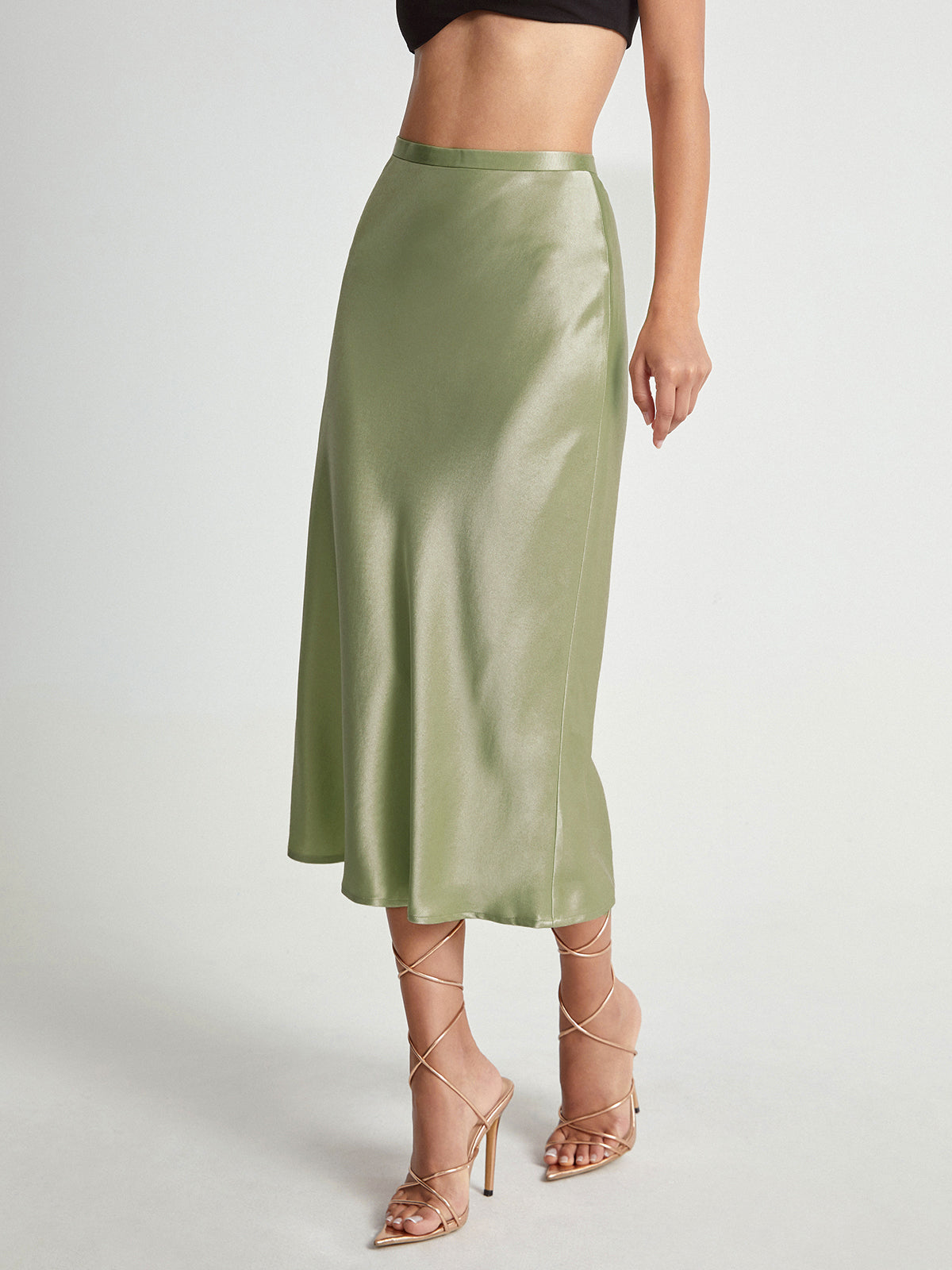 Falda midi de satén elegante y suave para mujer ideal para ocasiones formales – ADELISE