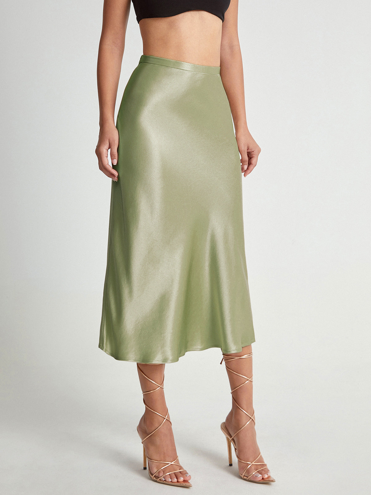 Falda midi de satén elegante y suave para mujer ideal para ocasiones formales – ADELISE