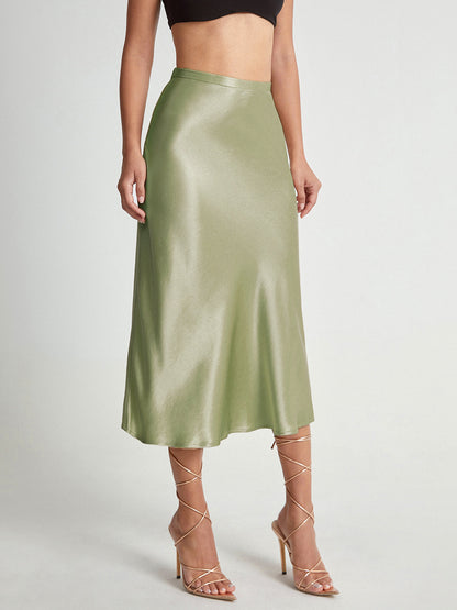 Falda midi de satén elegante y suave para mujer ideal para ocasiones formales – ADELISE