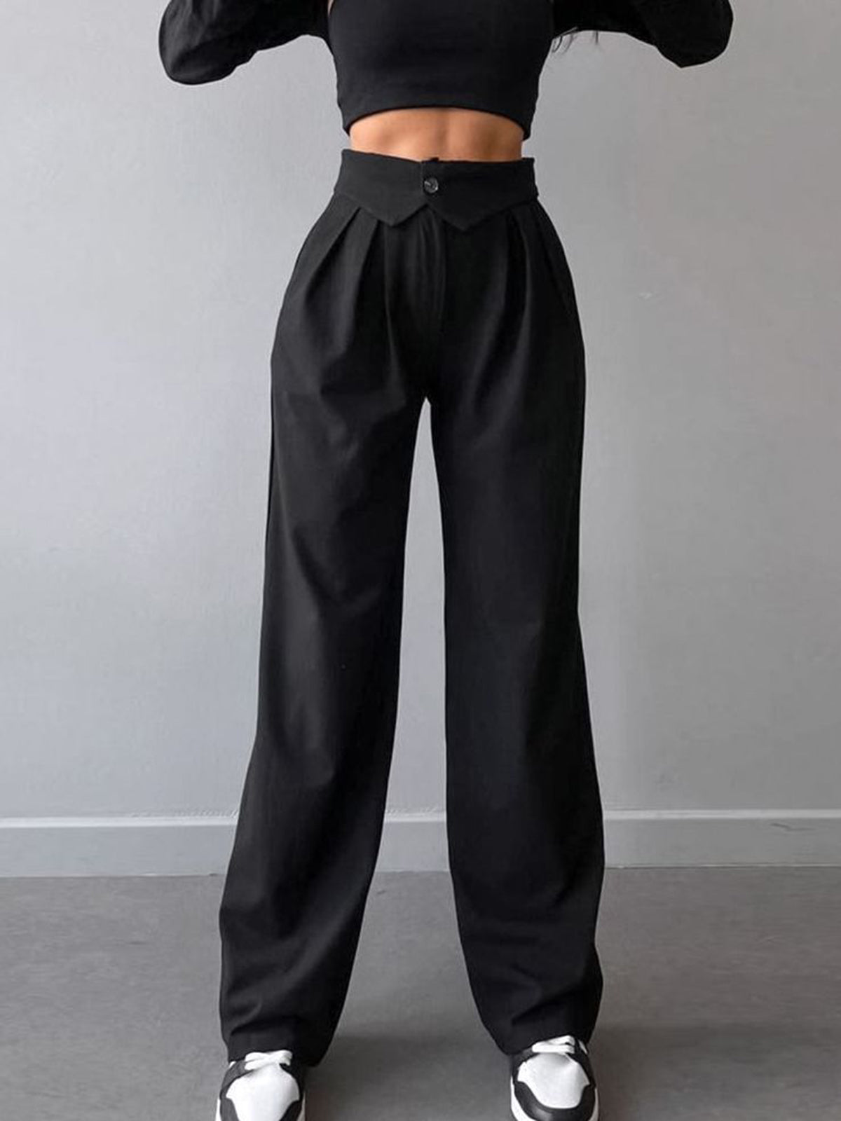 Arden – Pantalones de pierna recta con cintura doblada para mujer