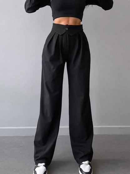 Arden – Pantalones de pierna recta con cintura doblada para mujer