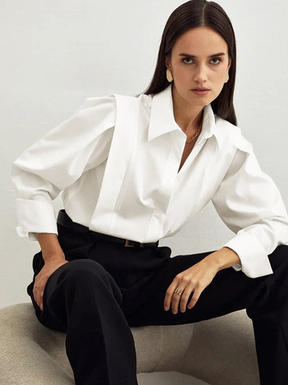 Marina – Camisa clásica de botones de algodón para mujer