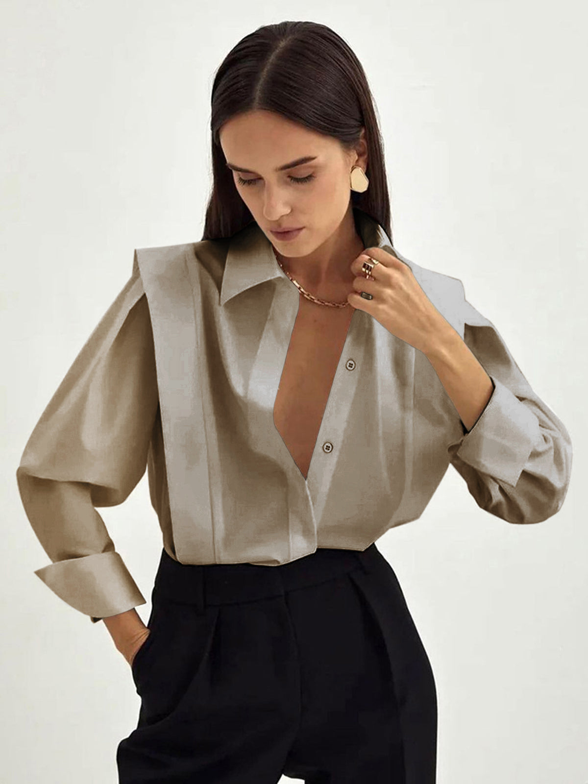 Marina – Camisa clásica de botones de algodón para mujer