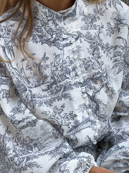 Artemisa – Vestido corto de línea A con estampado artístico y lazo para mujer