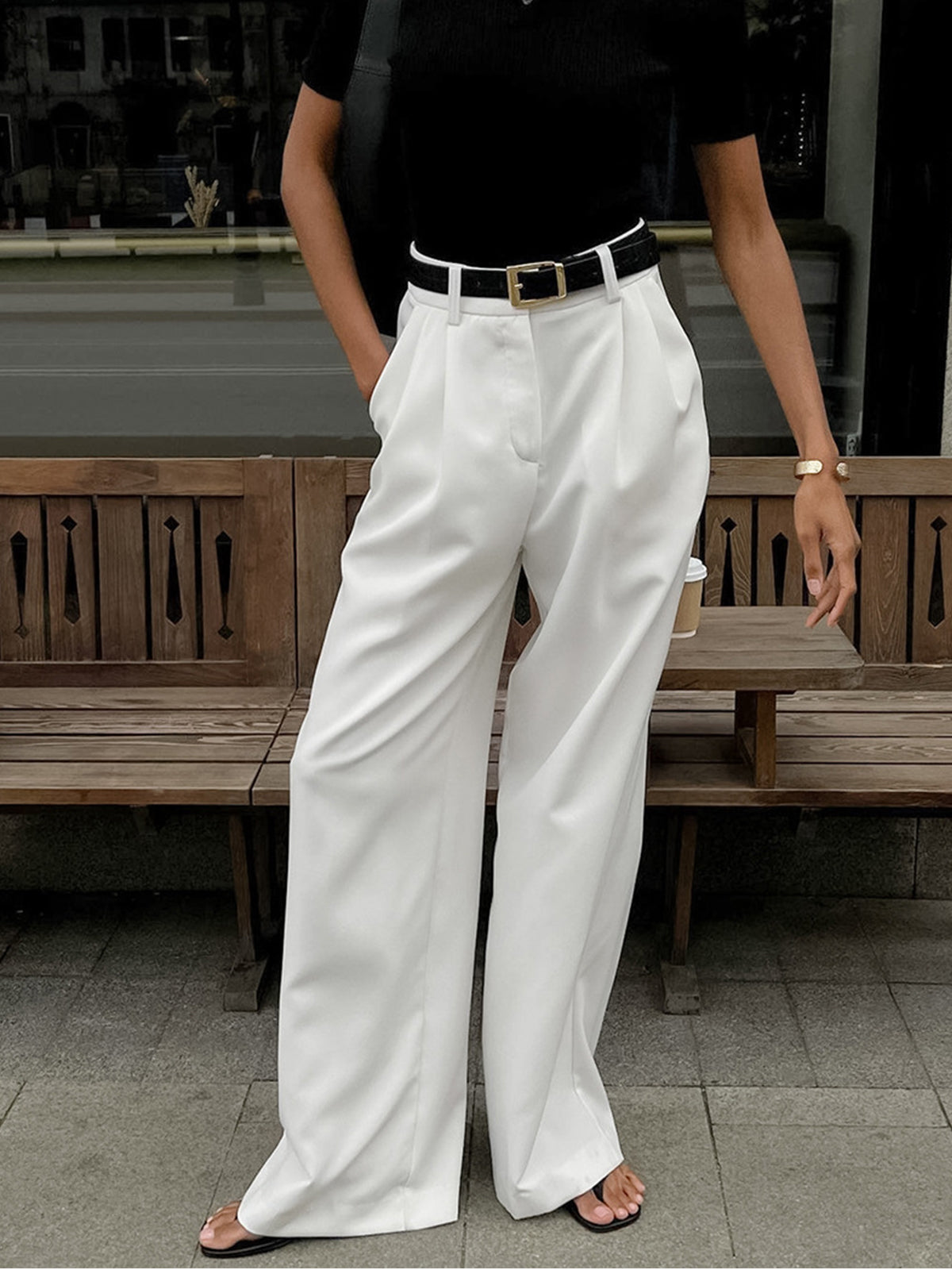 Pantalón de mujer de pierna ancha y talle alto – NAELIA