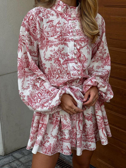 Artemisa – Vestido corto de línea A con estampado artístico y lazo para mujer