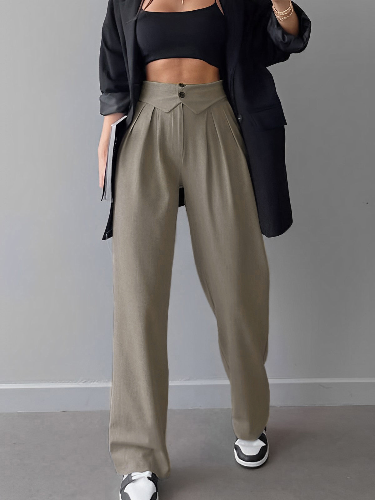 Arden – Pantalones de pierna recta con cintura doblada para mujer