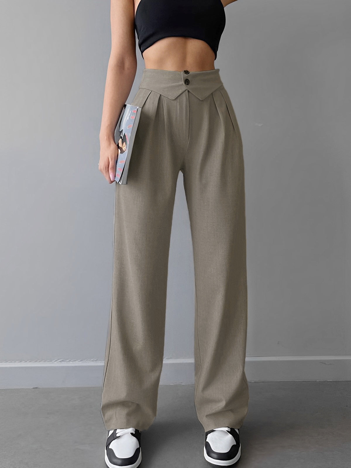Arden – Pantalones de pierna recta con cintura doblada para mujer