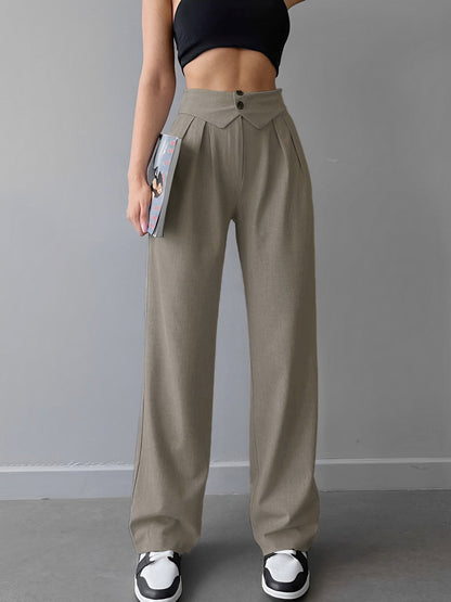 Arden – Pantalones de pierna recta con cintura doblada para mujer