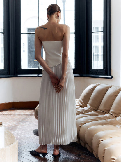 Celestia – Vestido largo sin tirantes plisado con abertura lateral para mujer