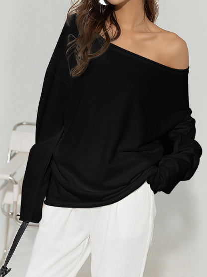Aura – Sudadera asimétrica con hombro descubierto para mujer