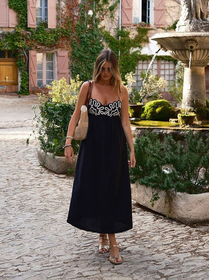 Valentina – Vestido largo con tirantes finos bordado para mujer
