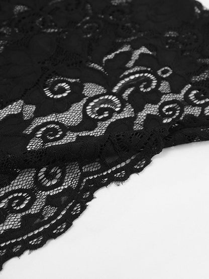 Celestina – Vestido largo de encaje semitransparente con mangas largas para mujer
