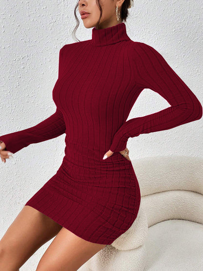 Serena – Vestido de canalé de cuello alto y largo midi para mujer