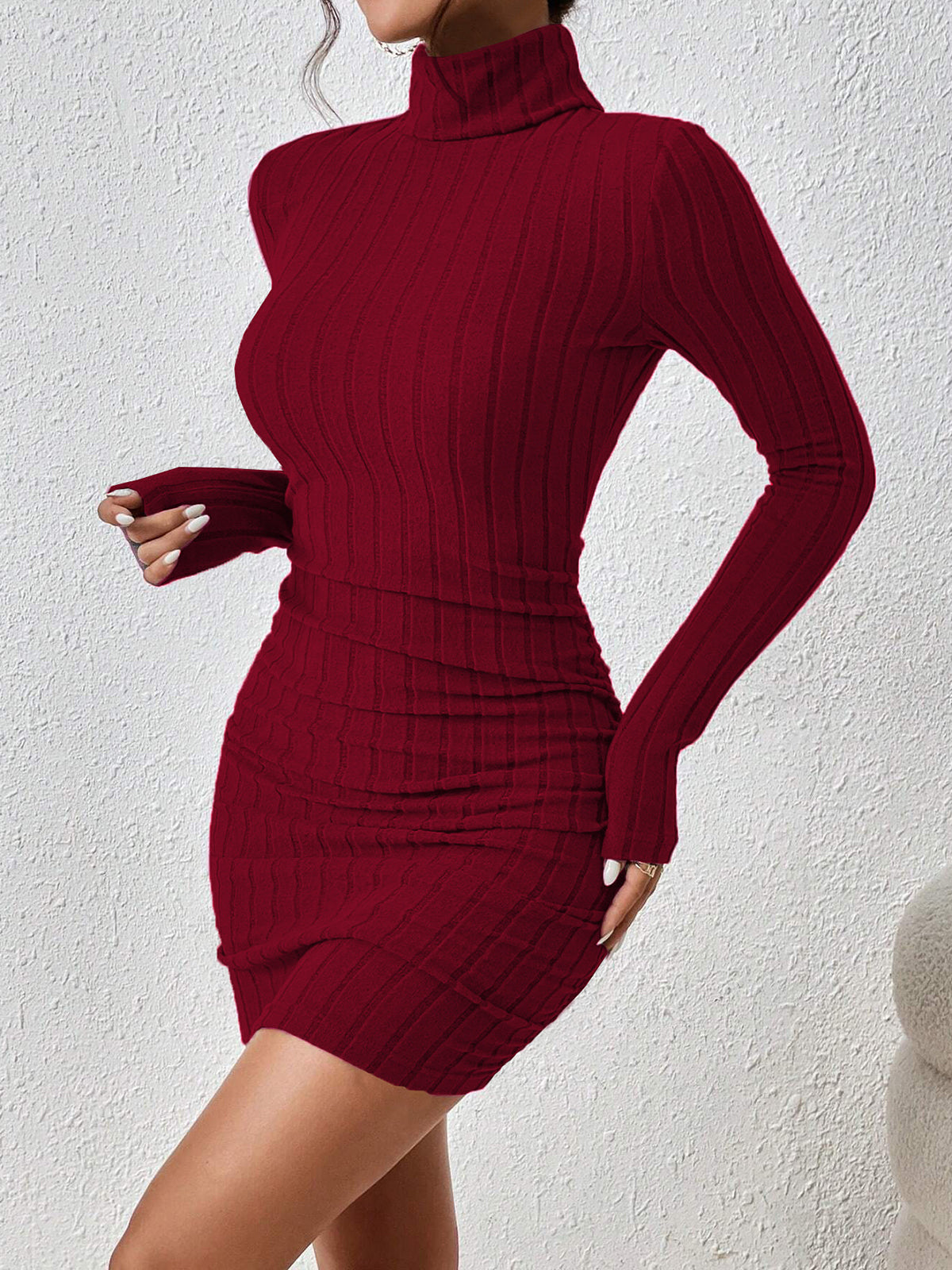 Serena – Vestido de canalé de cuello alto y largo midi para mujer