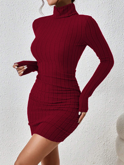 Serena – Vestido de canalé de cuello alto y largo midi para mujer