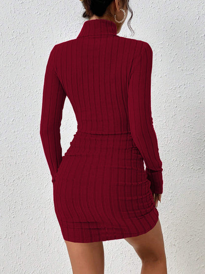 Serena – Vestido de canalé de cuello alto y largo midi para mujer