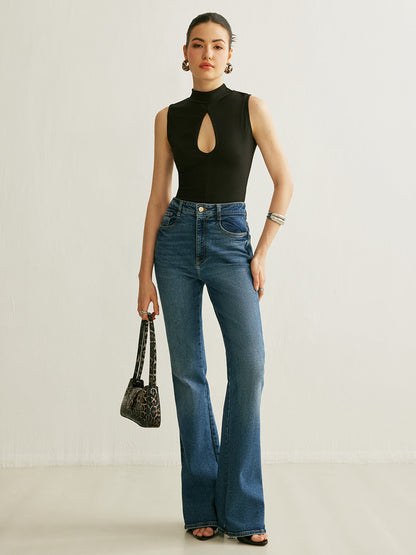 Celina – Top de cuello alto con abertura decorativa para mujer