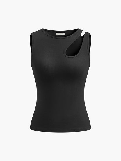 Aura – Top semitransparente sin mangas con aberturas decorativas para mujer