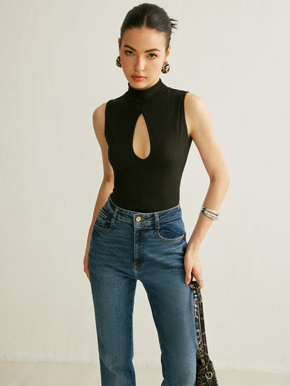 Celina – Top de cuello alto con abertura decorativa para mujer