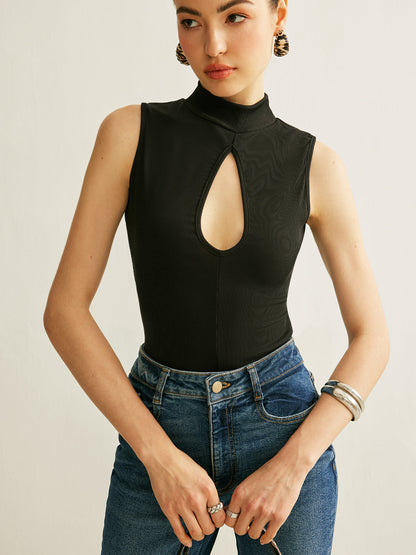 Celina – Top de cuello alto con abertura decorativa para mujer