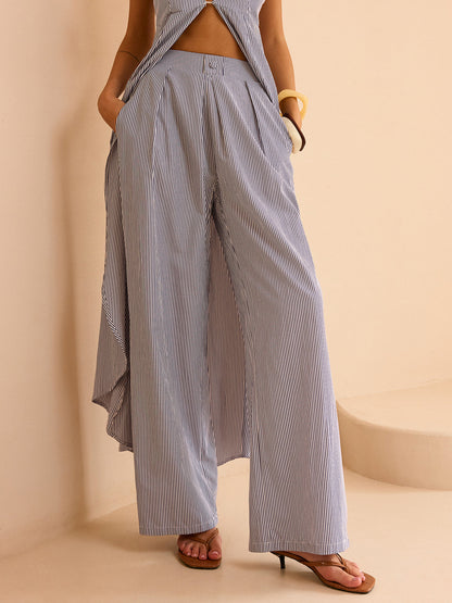 Conjunto de top camisón de rayas y pantalones de pierna ancha – LUMINA