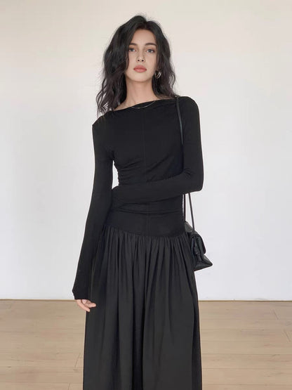 Valentina – Vestido midi de punto con paneles plisados para mujer