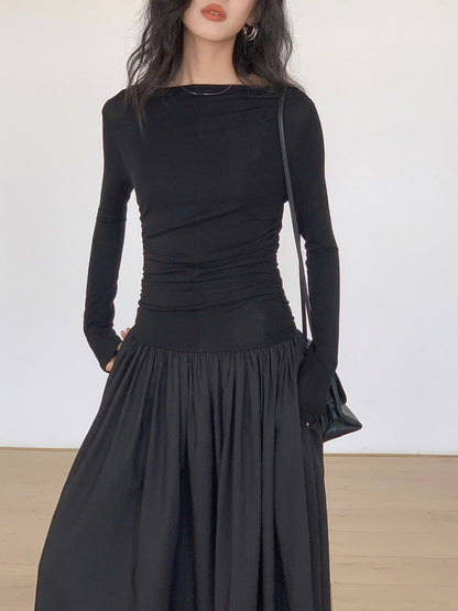 Valentina – Vestido midi de punto con paneles plisados para mujer